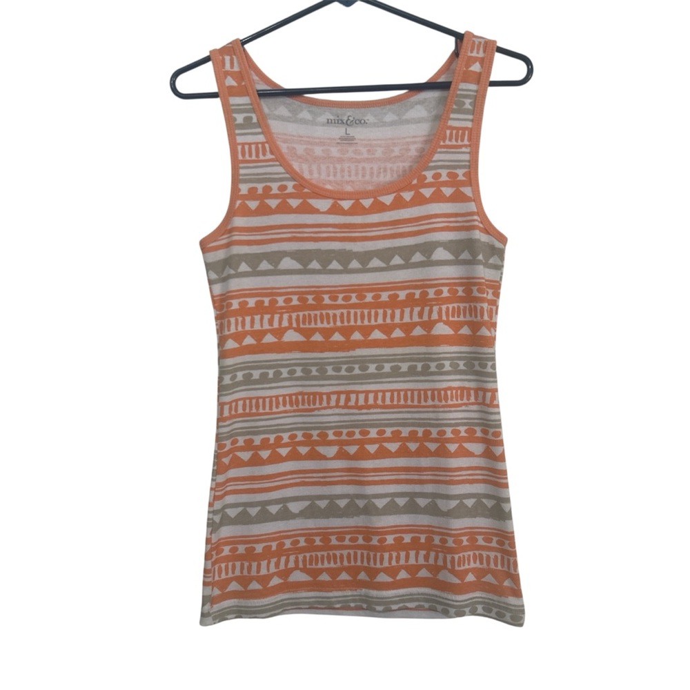 Mix & Co. Orange and Tan Southwestern Geometric Print Ribbed Tank Top